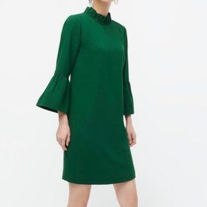 J. Crew Ruffle-Neck Shift Dress, Green, Size 2